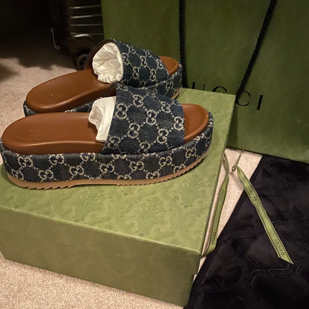 Gucci Denim Platform Slides